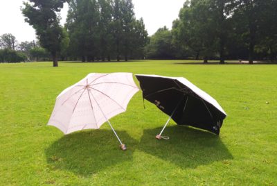 UV cut umbrellas. Left is for sunny day only, right is for both sunny and rainy day