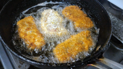 Frying the beef after coating