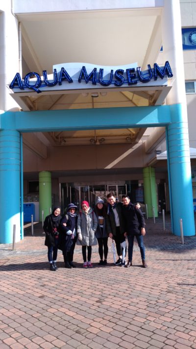 Fam trip members in front of Hakkeijima Aqua Museum